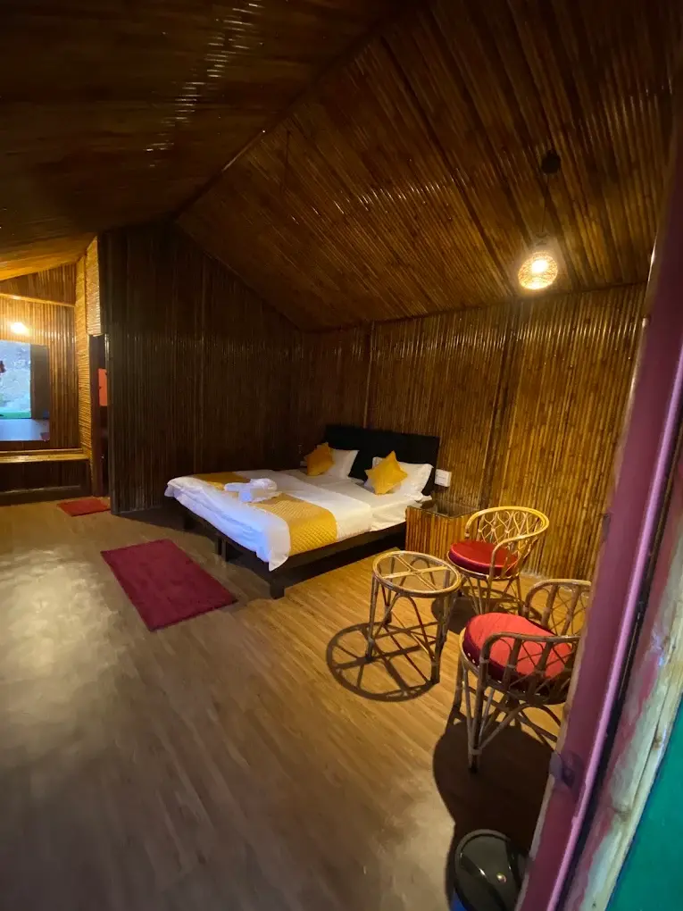 Inside a bamboo hut